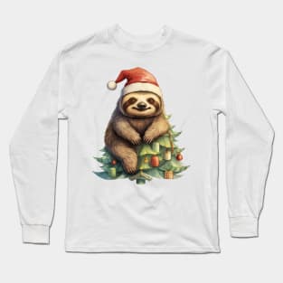 Christmas Sloth Climbing On The Pine Tree Long Sleeve T-Shirt